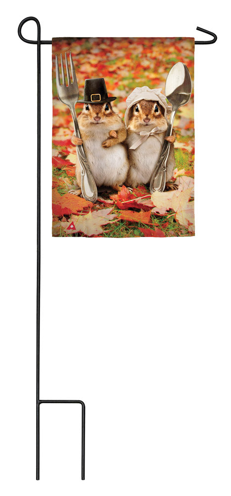 Thanksgiving Gothic Chipmunks Garden Satin Flag