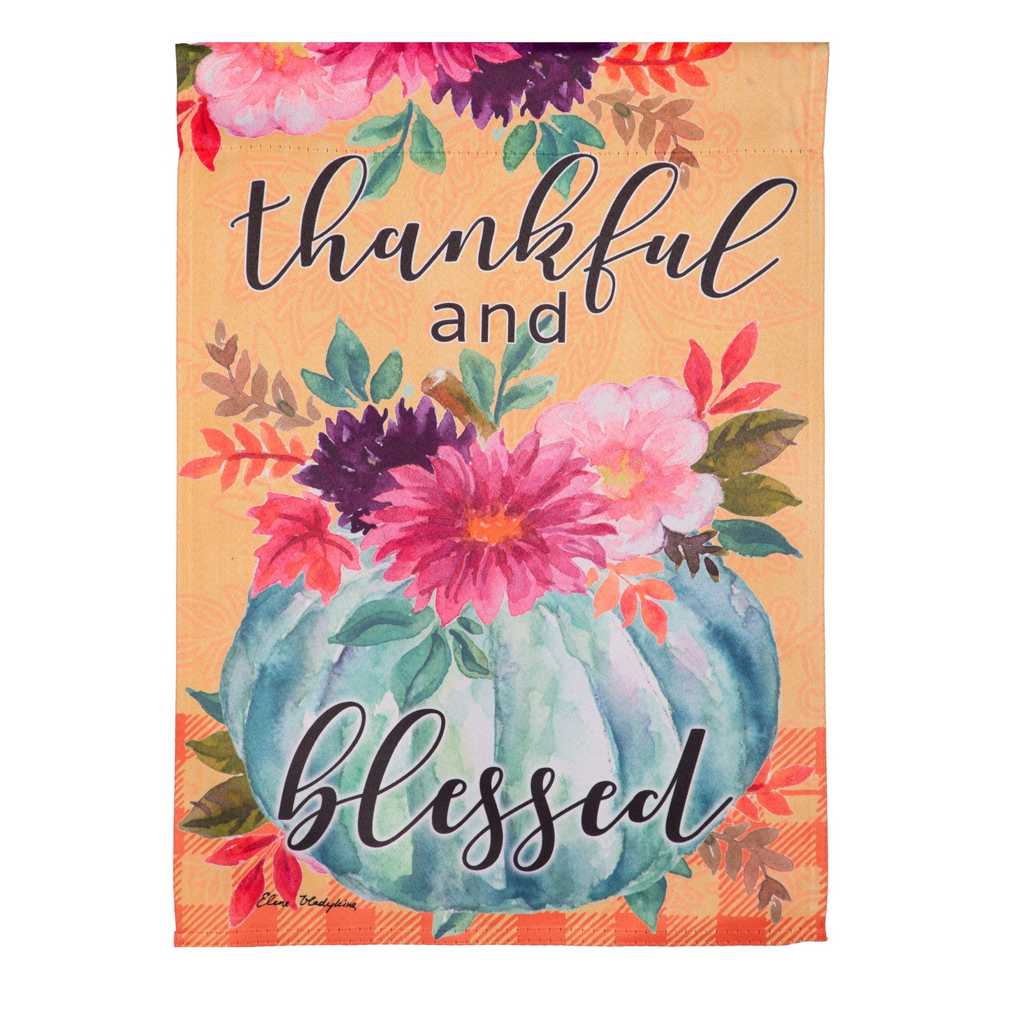 Thankful and Blessed Pumpkin Suede Garden Flag