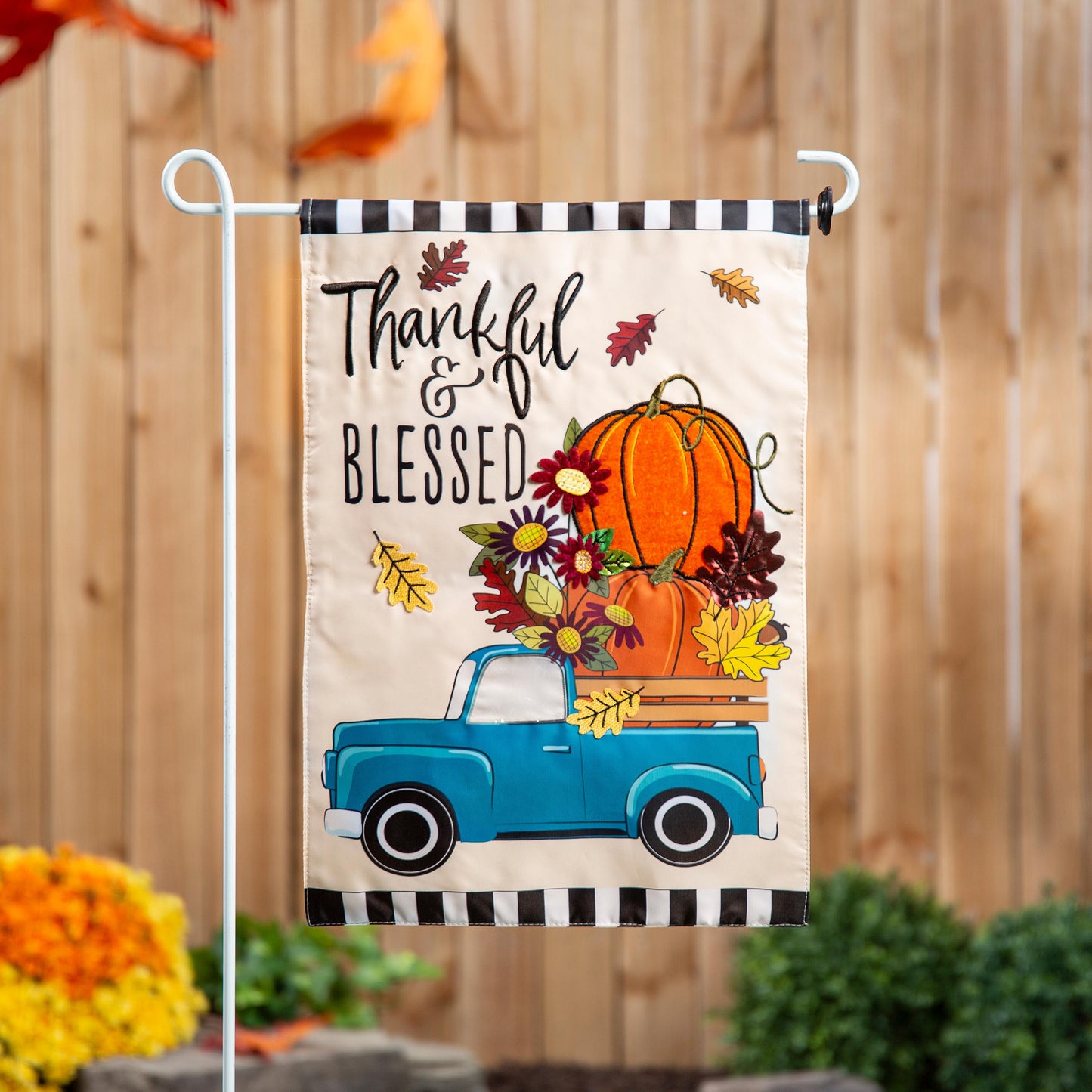 Thankful and Blessed Fall Truck Applique Garden Fl